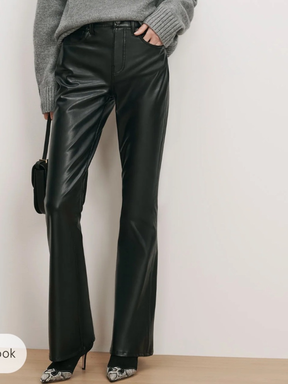 Veronica Beard Beverly Skinny-Flare Pant Leather Pants Black faux pants trousers